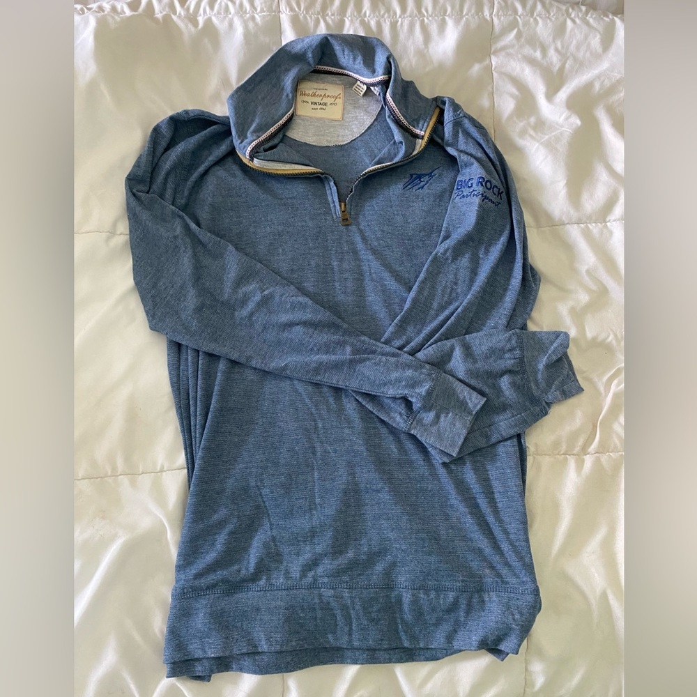 Men’s Big Rock Long sleeve polo style shirt quarter zip blue white stripe size M